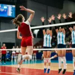 Polish U17 volleyball player attacks against Argentina during a world championship match
