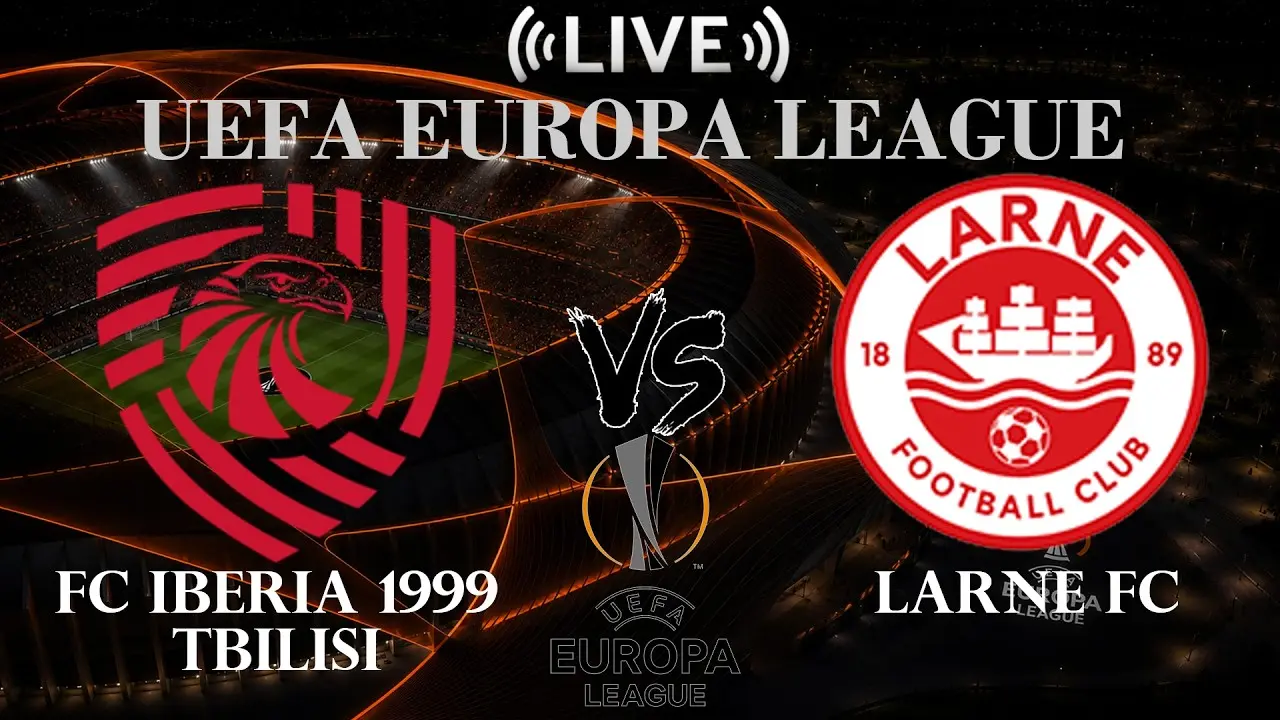 Match graphic for UEFA Europa League between FC Iberia 1999 Tbilisi and Larne FC with club logos